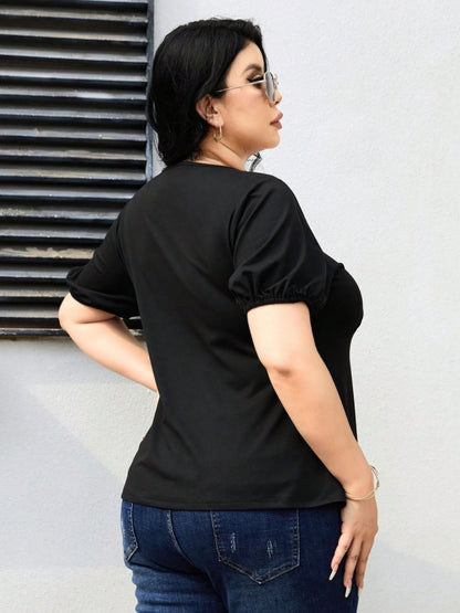 Plus Size Cutout Short Sleeve Blouse - UrbanEthereal