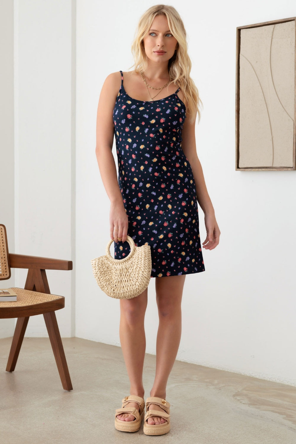 Gilli Floral Ribbed Tie-Back Cami Mini Dress - UrbanEthereal