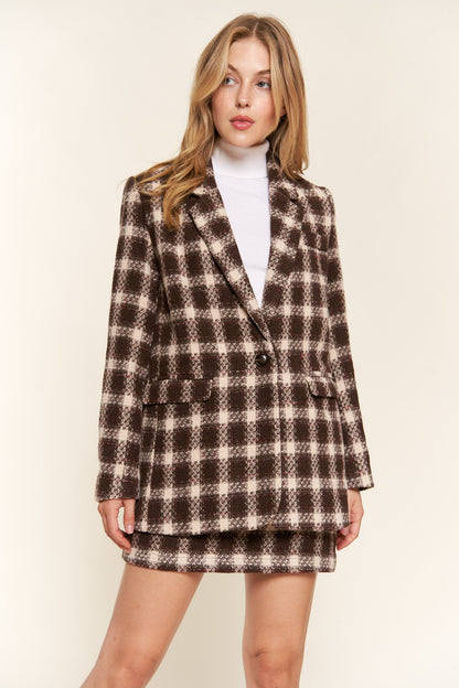 And The Why Full Size Plaid Brushed One Button Blazer - UrbanEthereal