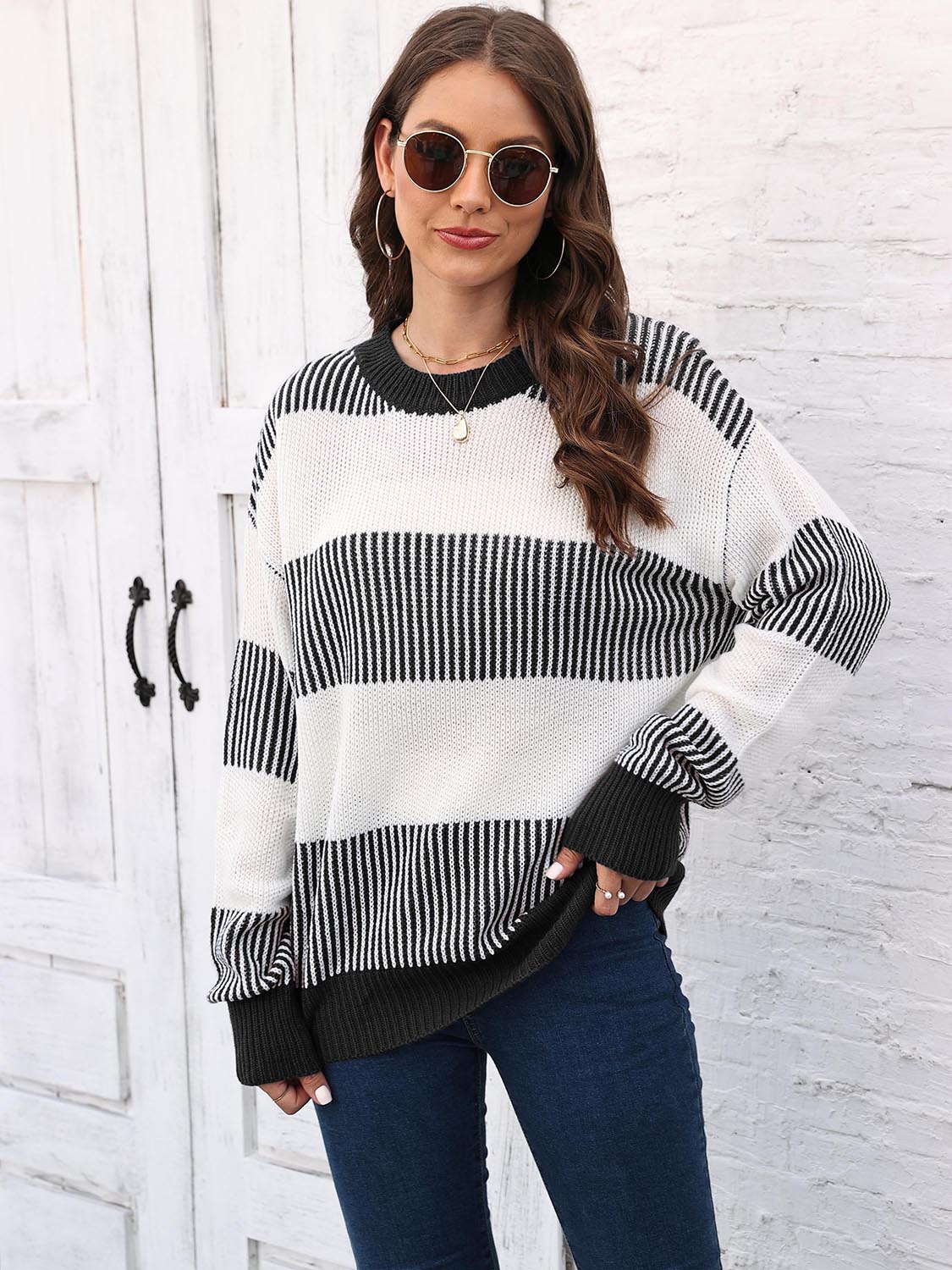 Full Size Round Neck Drop Shoulder Sweater