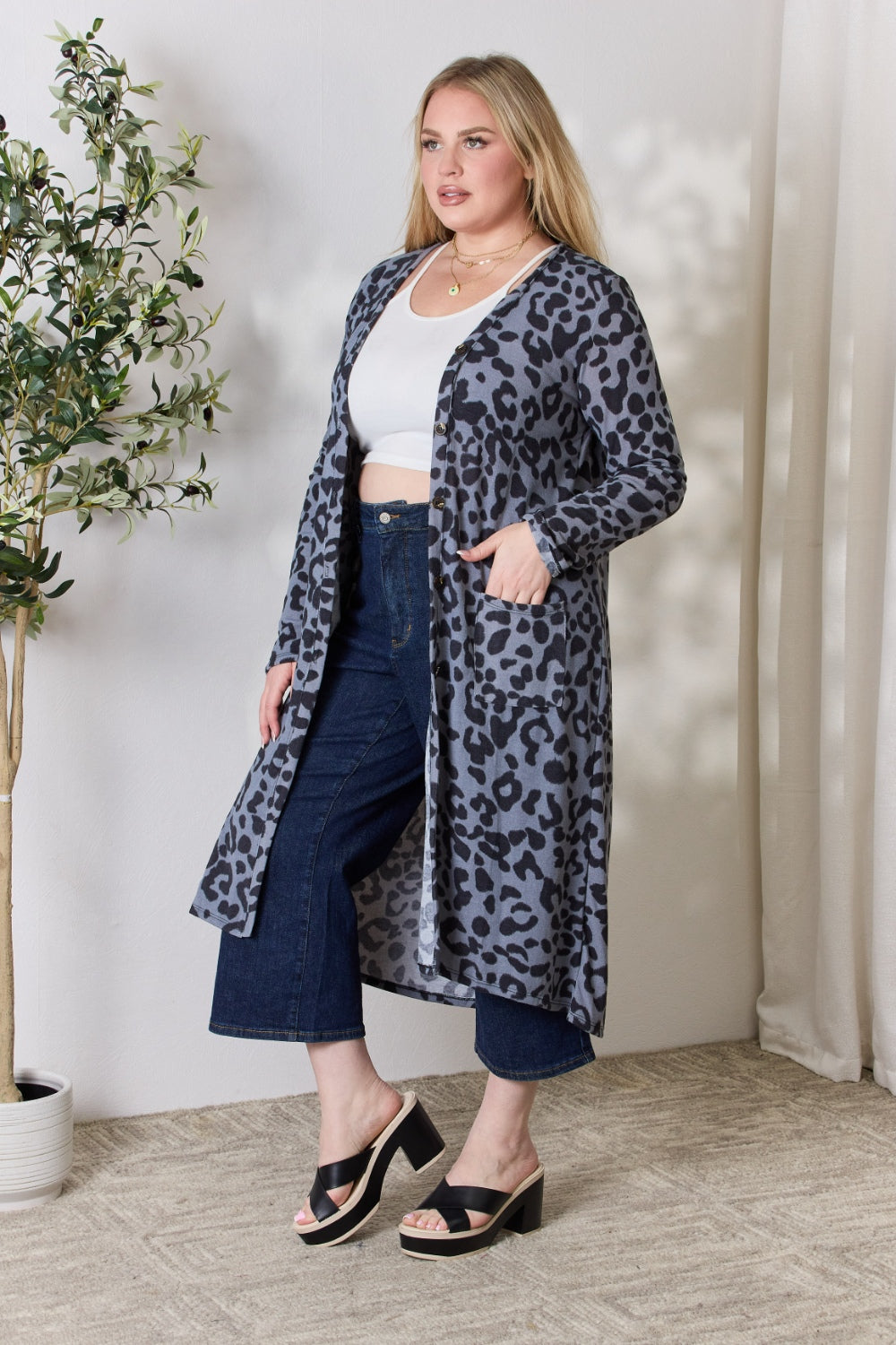 Celeste Full Size Button Up Animal Print Cardigan - UrbanEthereal