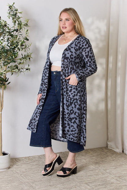 Celeste Full Size Button Up Animal Print Cardigan - UrbanEthereal