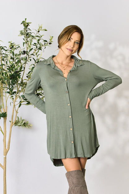 Celeste Full Size Button Down Shirt Dress - UrbanEthereal