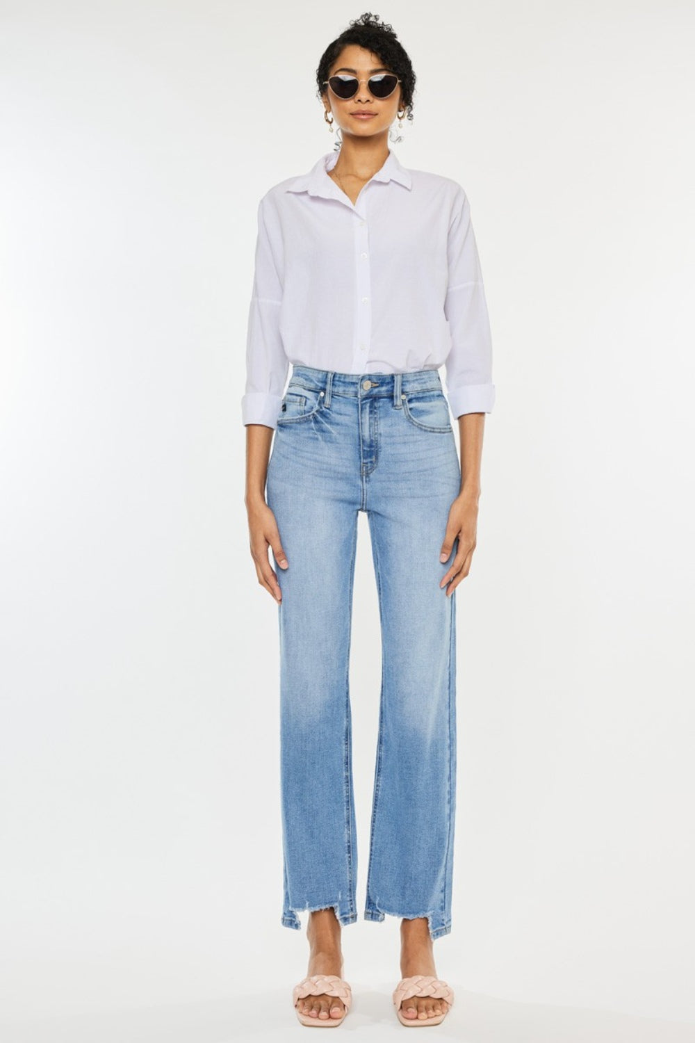 Kancan High Waist Raw Hem Straight Jeans - UrbanEthereal