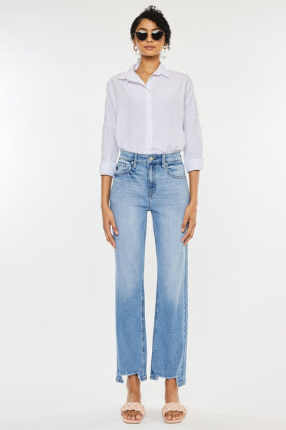 Kancan High Waist Raw Hem Straight Jeans - UrbanEthereal