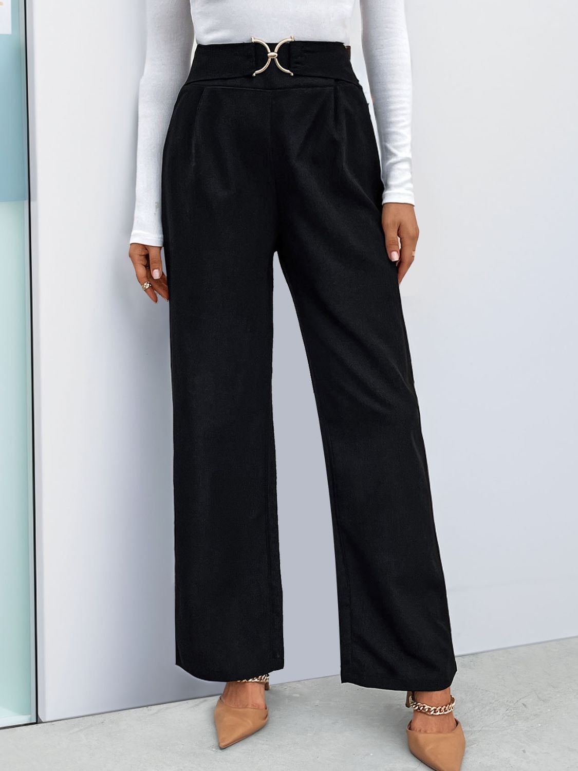 Perfee High Waist Straight Leg Pants