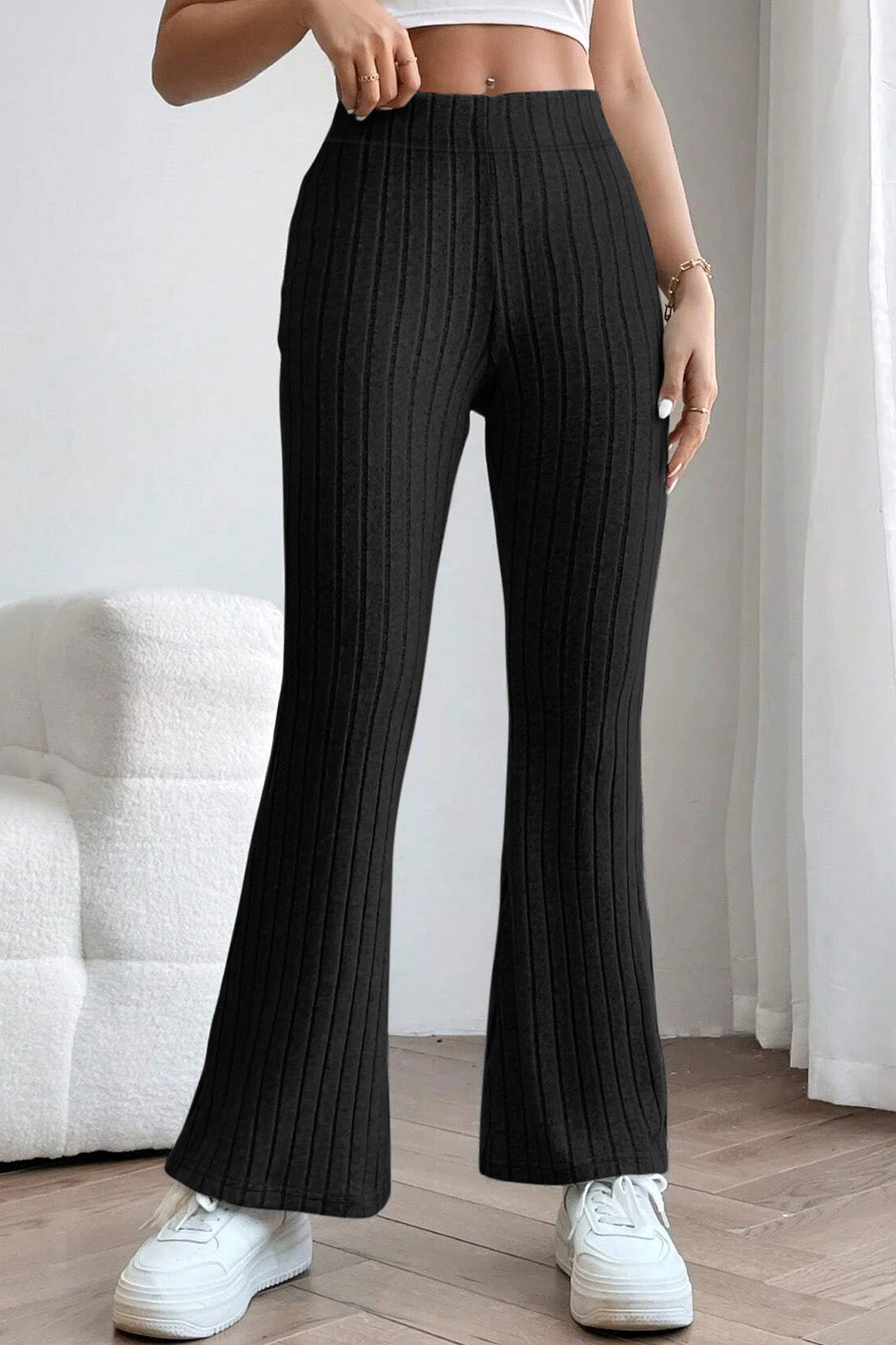 Basic Bae Full Size Ribbed High Waist Flare Pants - UrbanEthereal