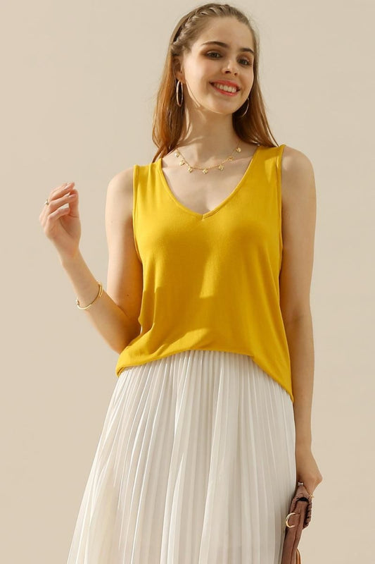 Ninexis Full Size V-Neck Curved Hem Tank - UrbanEthereal
