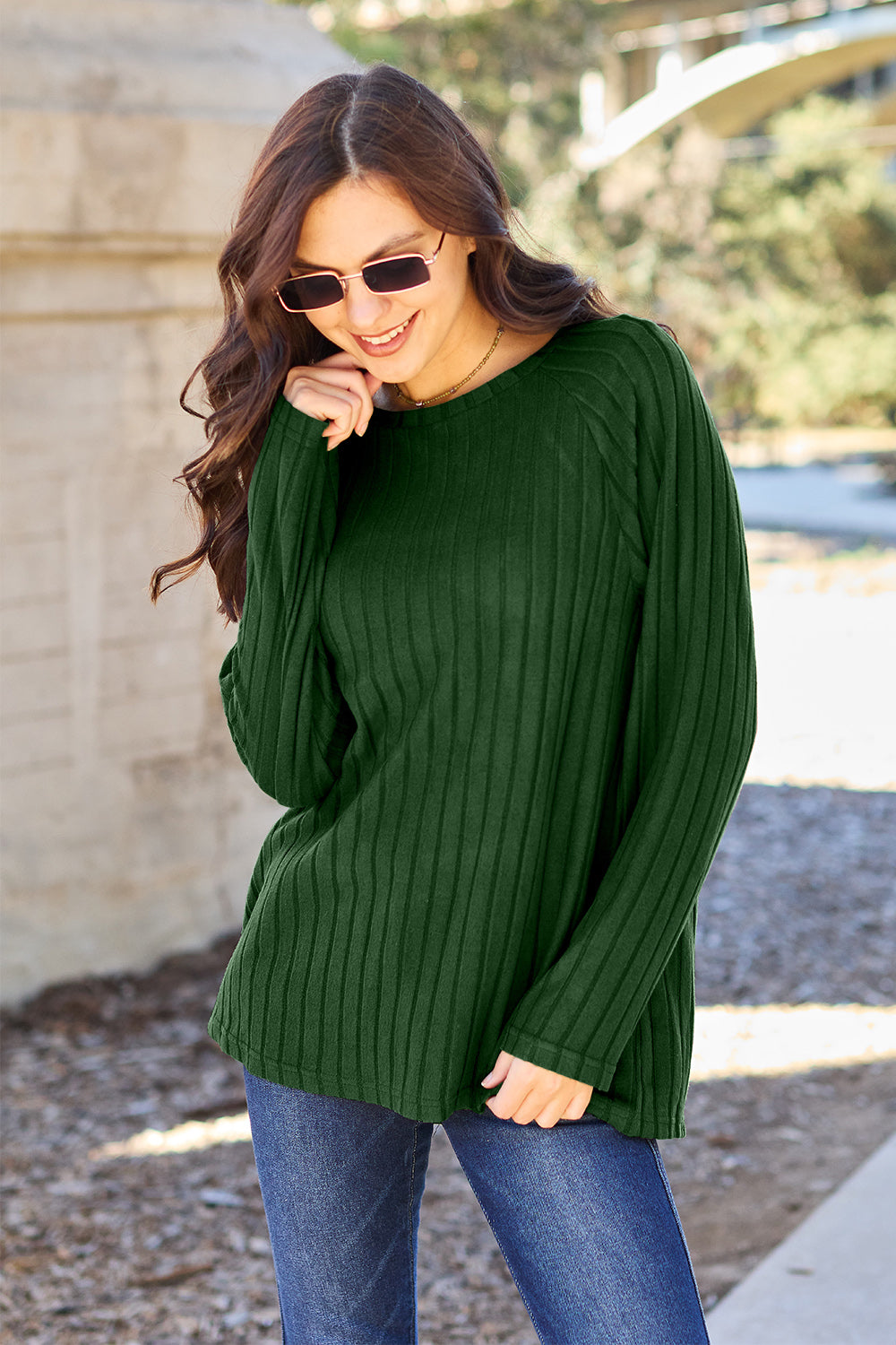 Basic Bae Full Size Ribbed Round Neck Long Sleeve Knit Top - UrbanEthereal