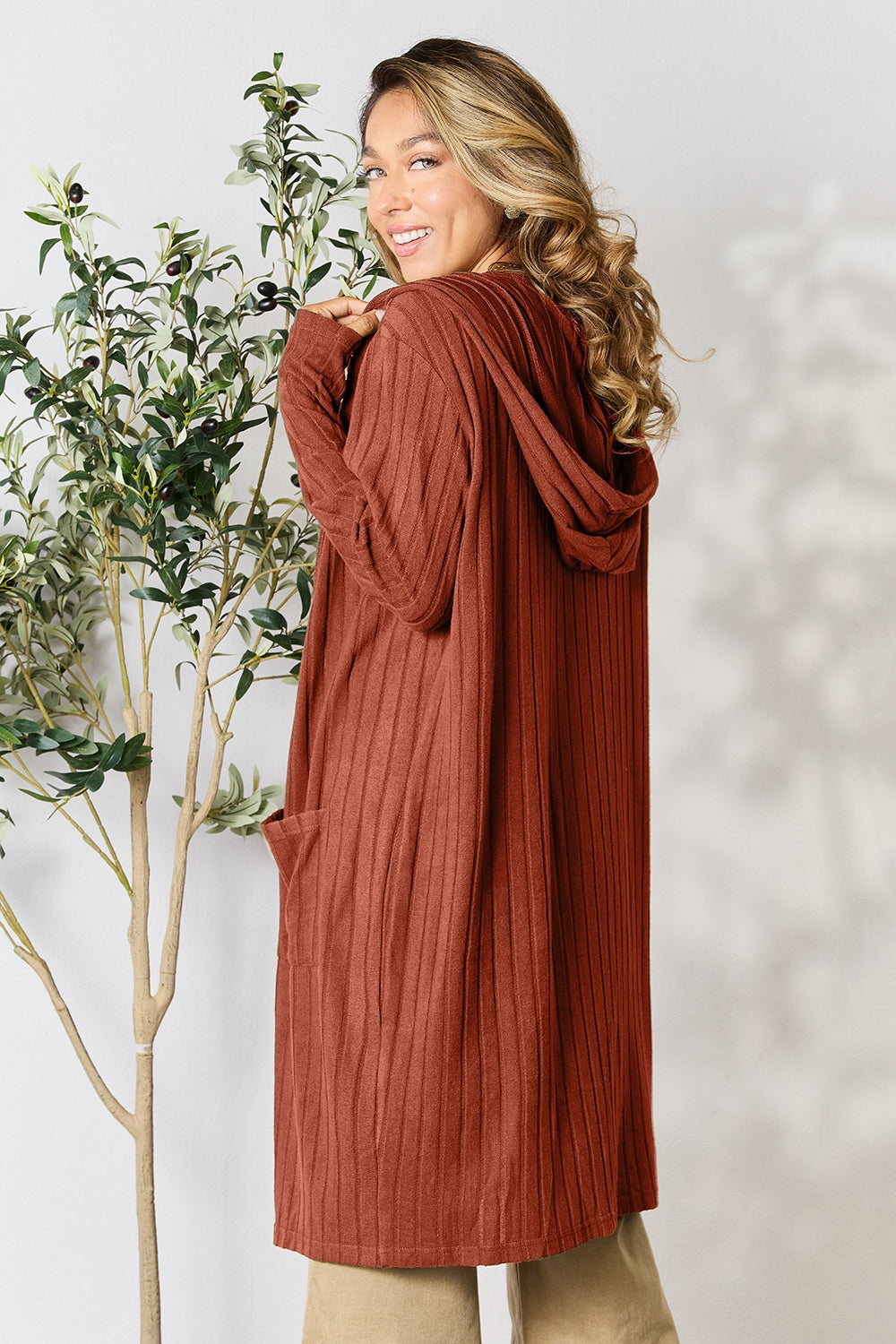 Basic Bae Full Size Hooded Sweater Cardigan - UrbanEthereal