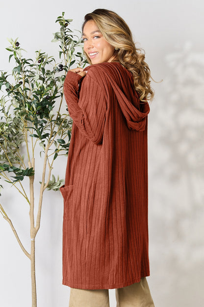 Basic Bae Full Size Hooded Sweater Cardigan - UrbanEthereal