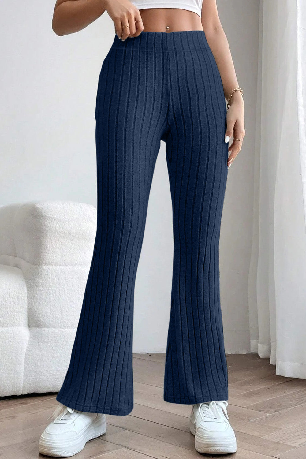 Basic Bae Full Size Ribbed High Waist Flare Pants - UrbanEthereal