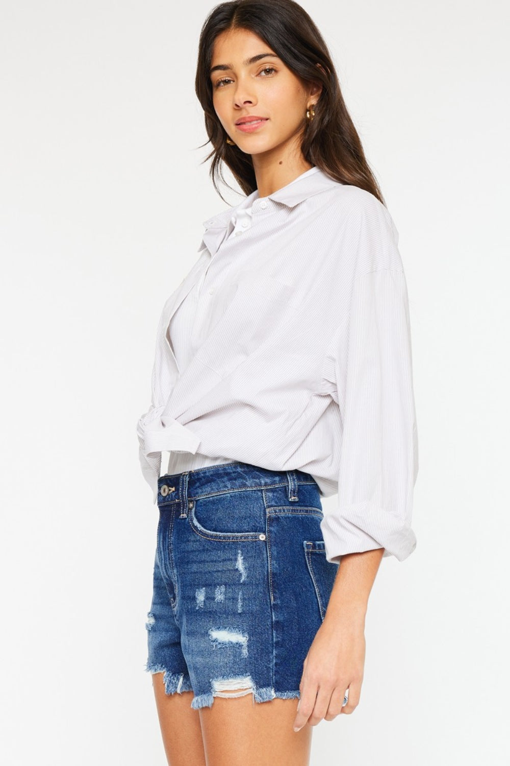 Kancan High Rise Frayed Hem Denim Shorts - UrbanEthereal