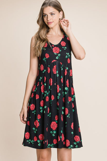BOMBOM Floral Ruched Tank Dress - UrbanEthereal
