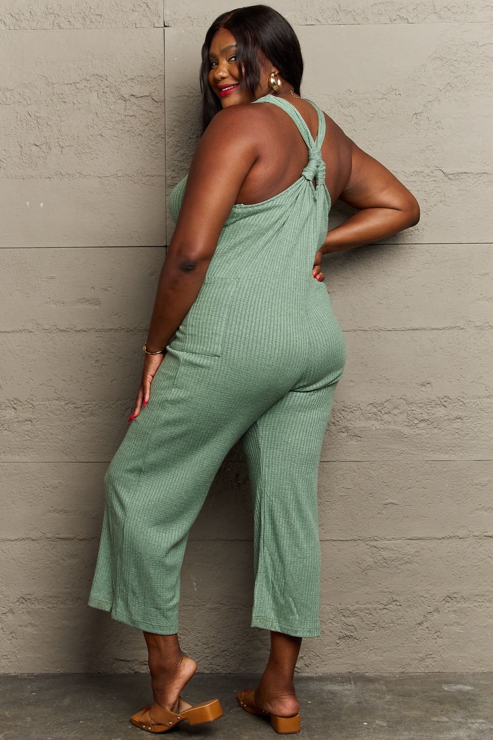 HEYSON Don't Get It Twisted Full Size Rib Knit Jumpsuit - UrbanEthereal