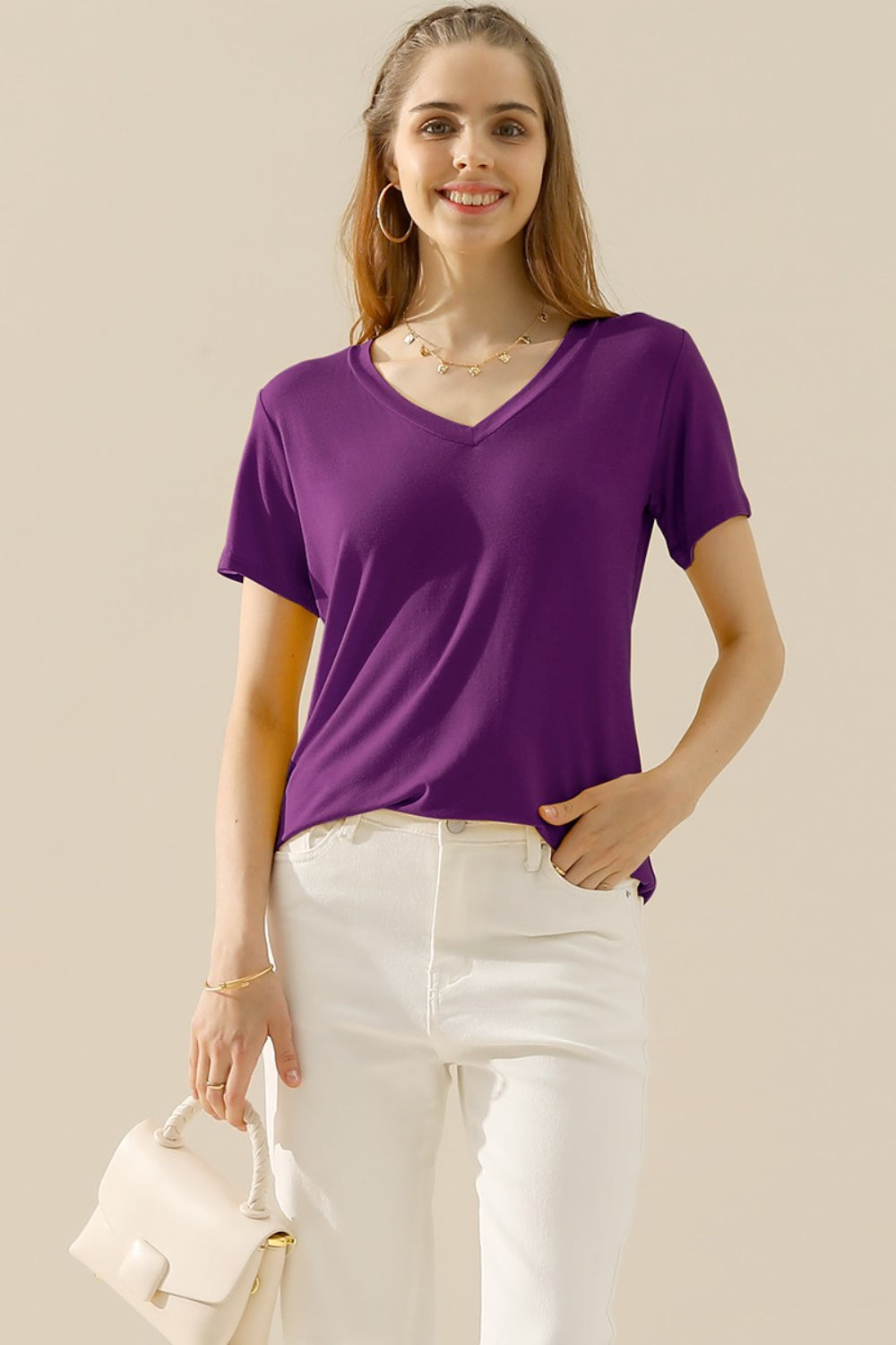 Ninexis Full Size V-Neck Short Sleeve T-Shirt - UrbanEthereal