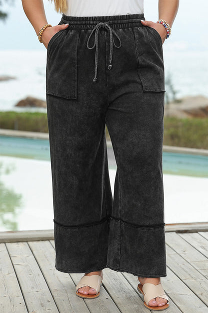 Plus Size Drawstring Wide Leg Pants - UrbanEthereal