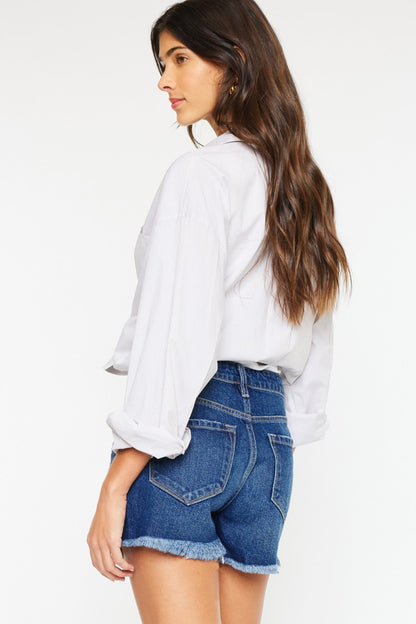Kancan High Rise Frayed Hem Denim Shorts - UrbanEthereal