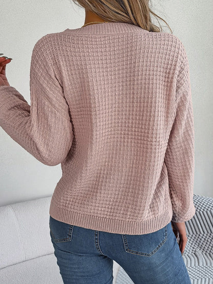 Cable-Knit Round Neck Long Sleeve Sweater