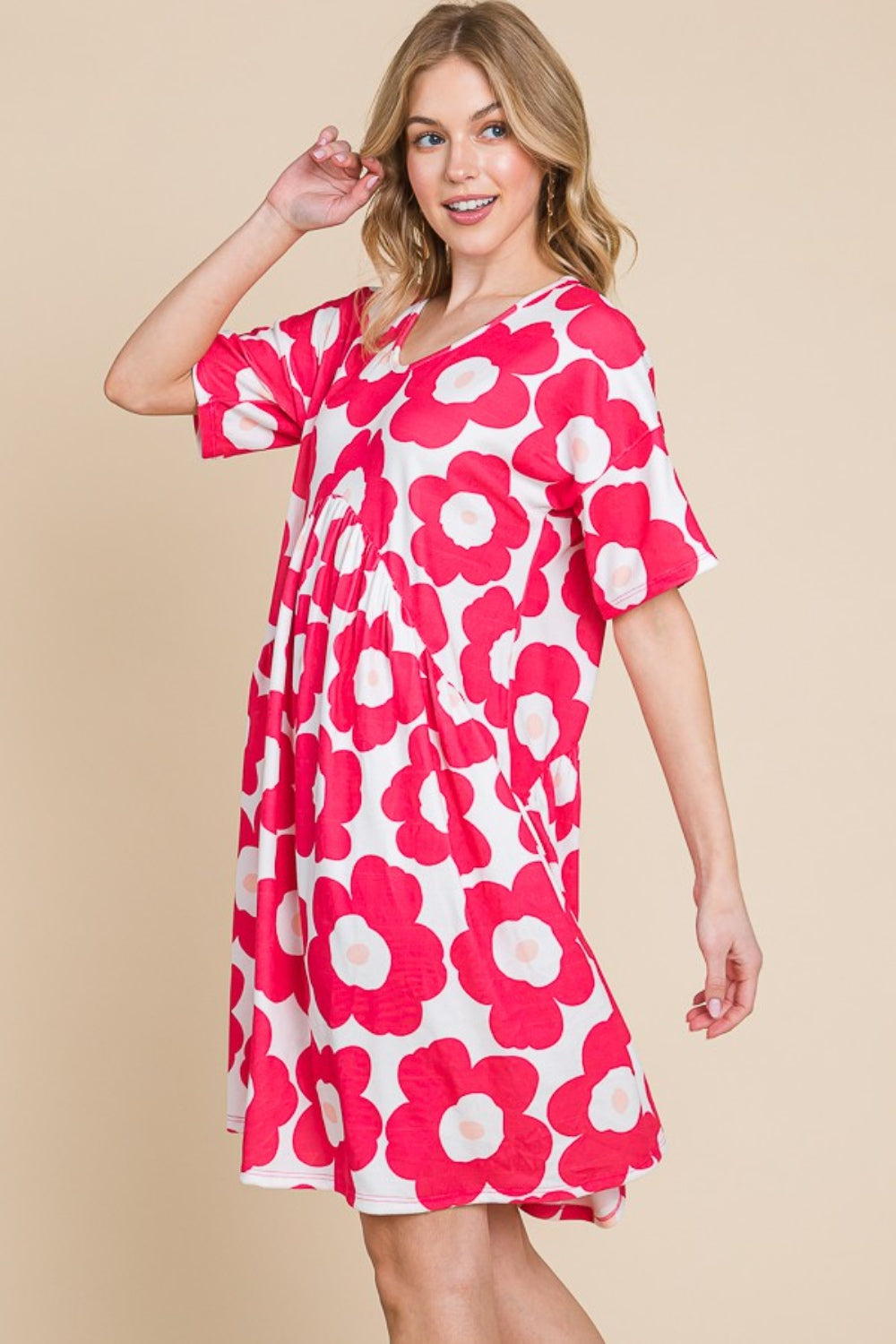 BOMBOM Flower Print Ruched Dress - UrbanEthereal