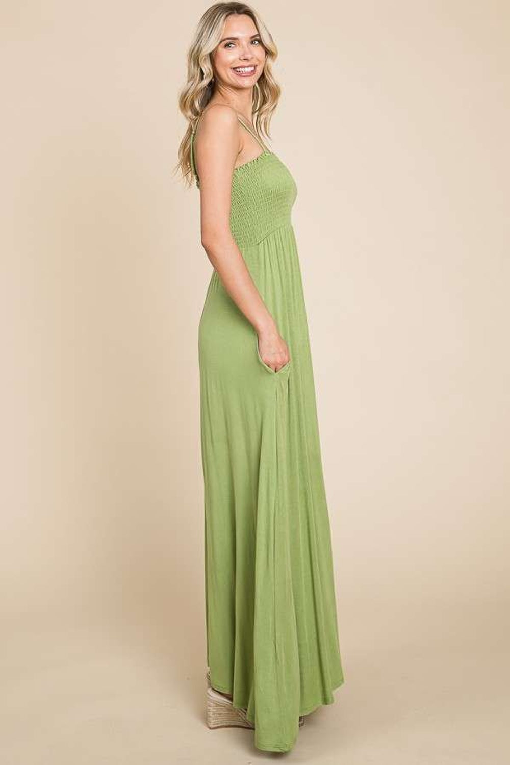 Culture Code Full Size Smocked Cami Maxi Dress with Pockets - UrbanEthereal