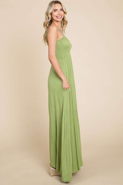 Culture Code Full Size Smocked Cami Maxi Dress with Pockets - UrbanEthereal