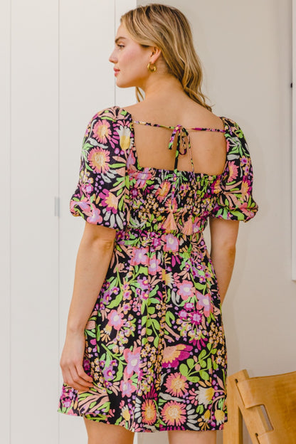 ODDI Full Size Floral Tie-Back Mini Dress - UrbanEthereal