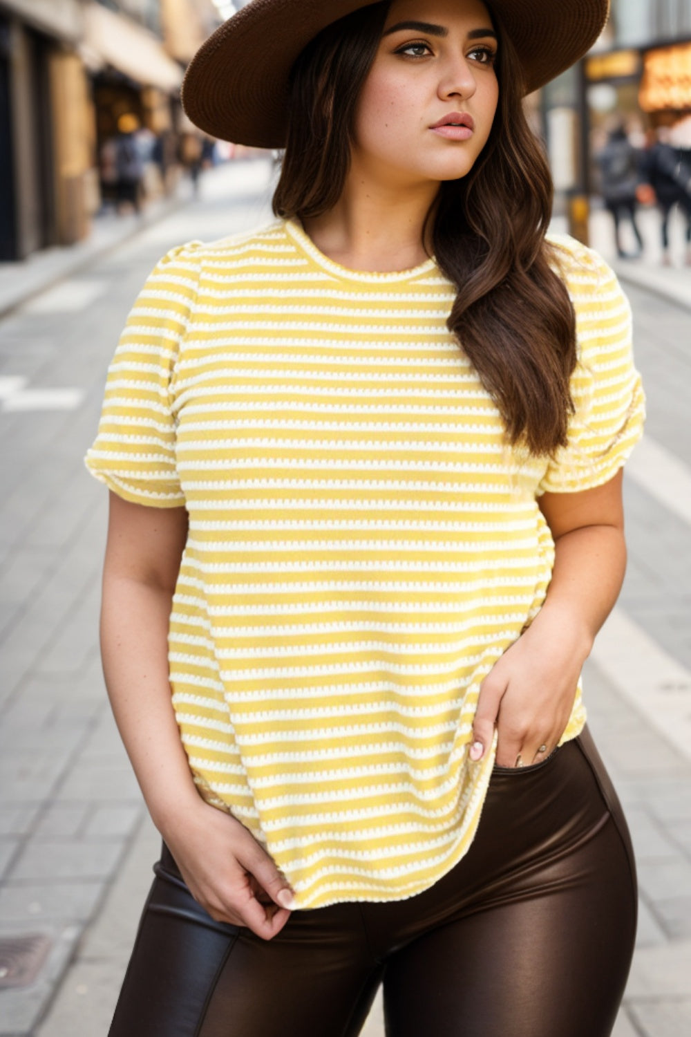 Plus Size Striped Round Neck T-Shirt - UrbanEthereal