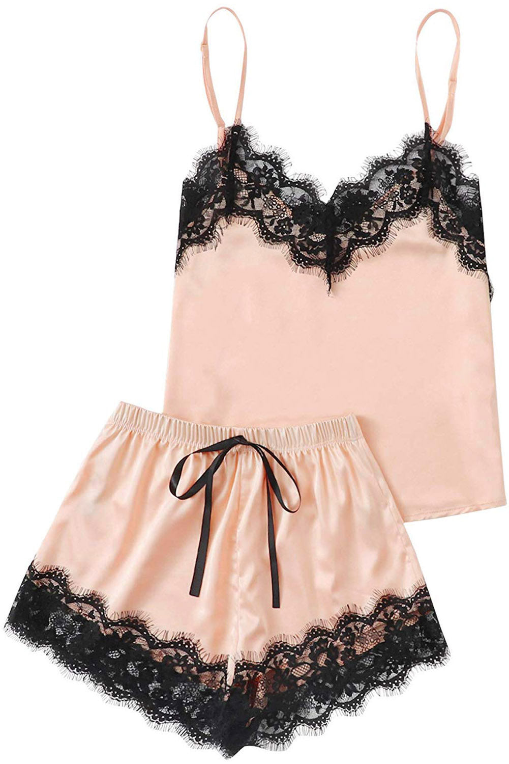 Lace Detail Spaghetti Strap Top and Shorts Lounge Set - UrbanEthereal
