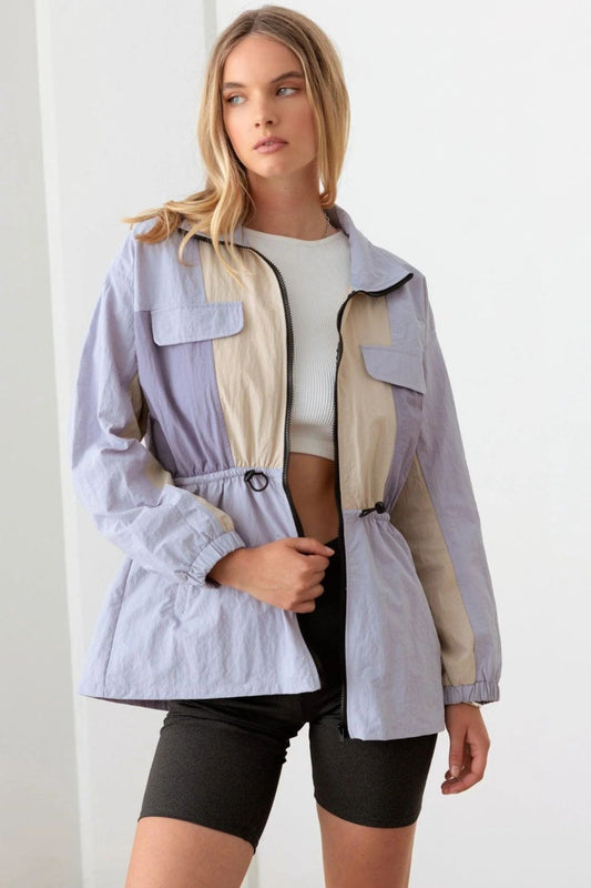 Le Lis Color Block Collared Wind Breaker Jacket - UrbanEthereal