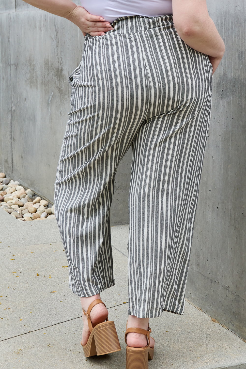 Heimish Find Your Path Full Size Paperbag Waist Striped Culotte Pants - UrbanEthereal