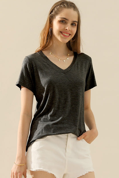 Ninexis Full Size V-Neck Short Sleeve T-Shirt - UrbanEthereal