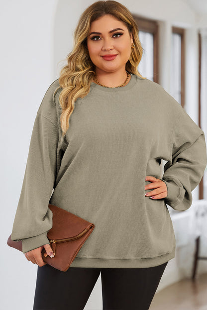 Plus Size Round Neck Dropped Shoulder Sweatshirt - UrbanEthereal