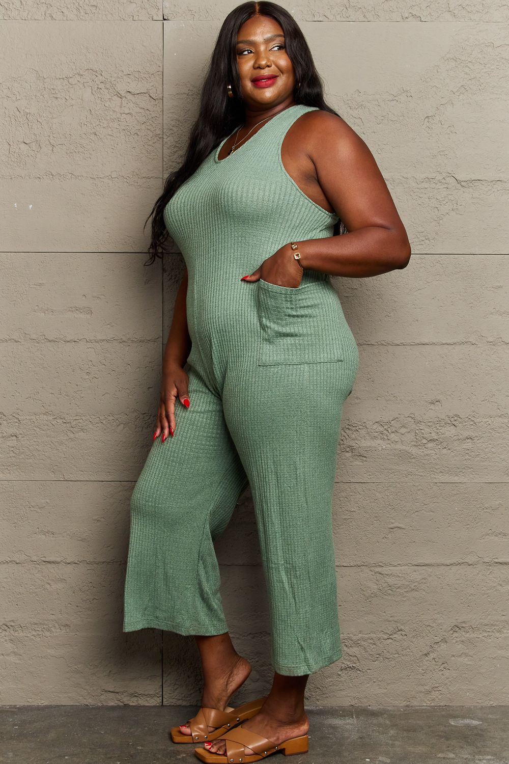 HEYSON Don't Get It Twisted Full Size Rib Knit Jumpsuit - UrbanEthereal