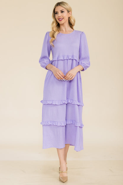 Celeste Full Size Tiered-Ruffle Midi Dress - UrbanEthereal