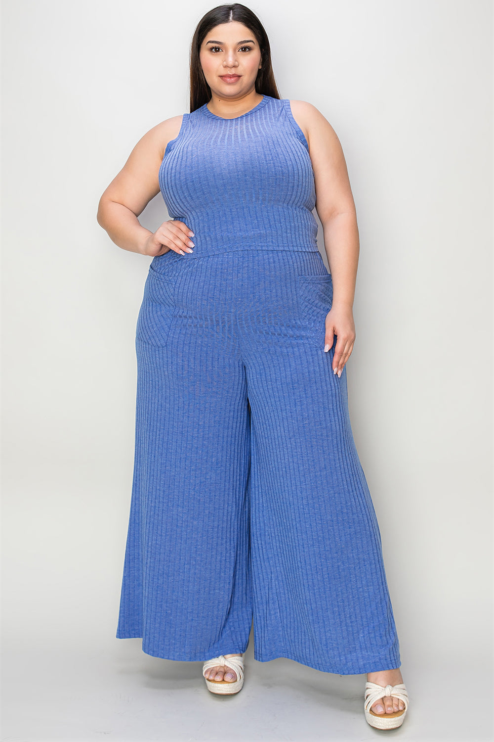 Basic Bae Full Size Ribbed Tank and Wide Leg Pants Set - UrbanEthereal