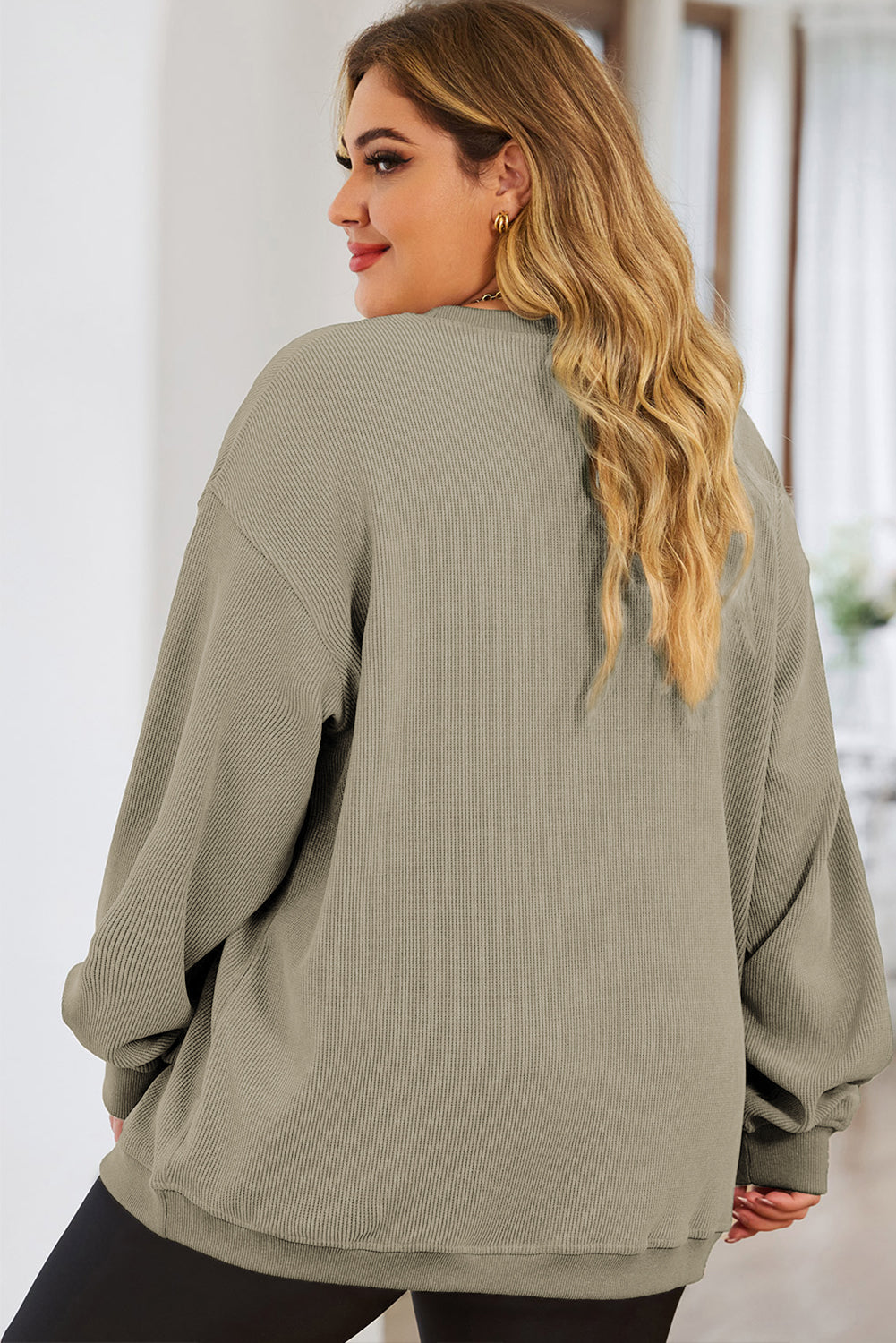 Plus Size Round Neck Dropped Shoulder Sweatshirt - UrbanEthereal