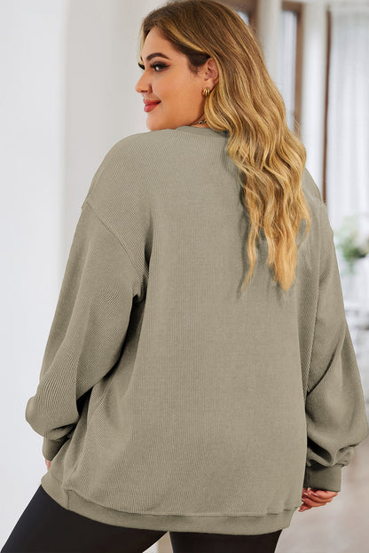 Plus Size Round Neck Dropped Shoulder Sweatshirt - UrbanEthereal