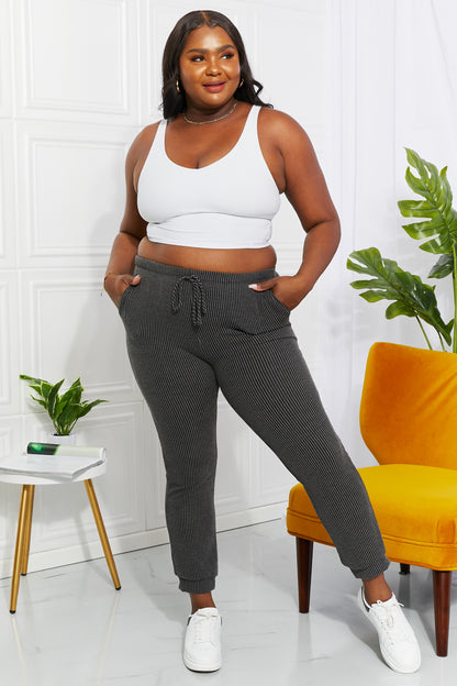 Blumin Apparel Full Size Easy Living Ribbed Joggers - UrbanEthereal