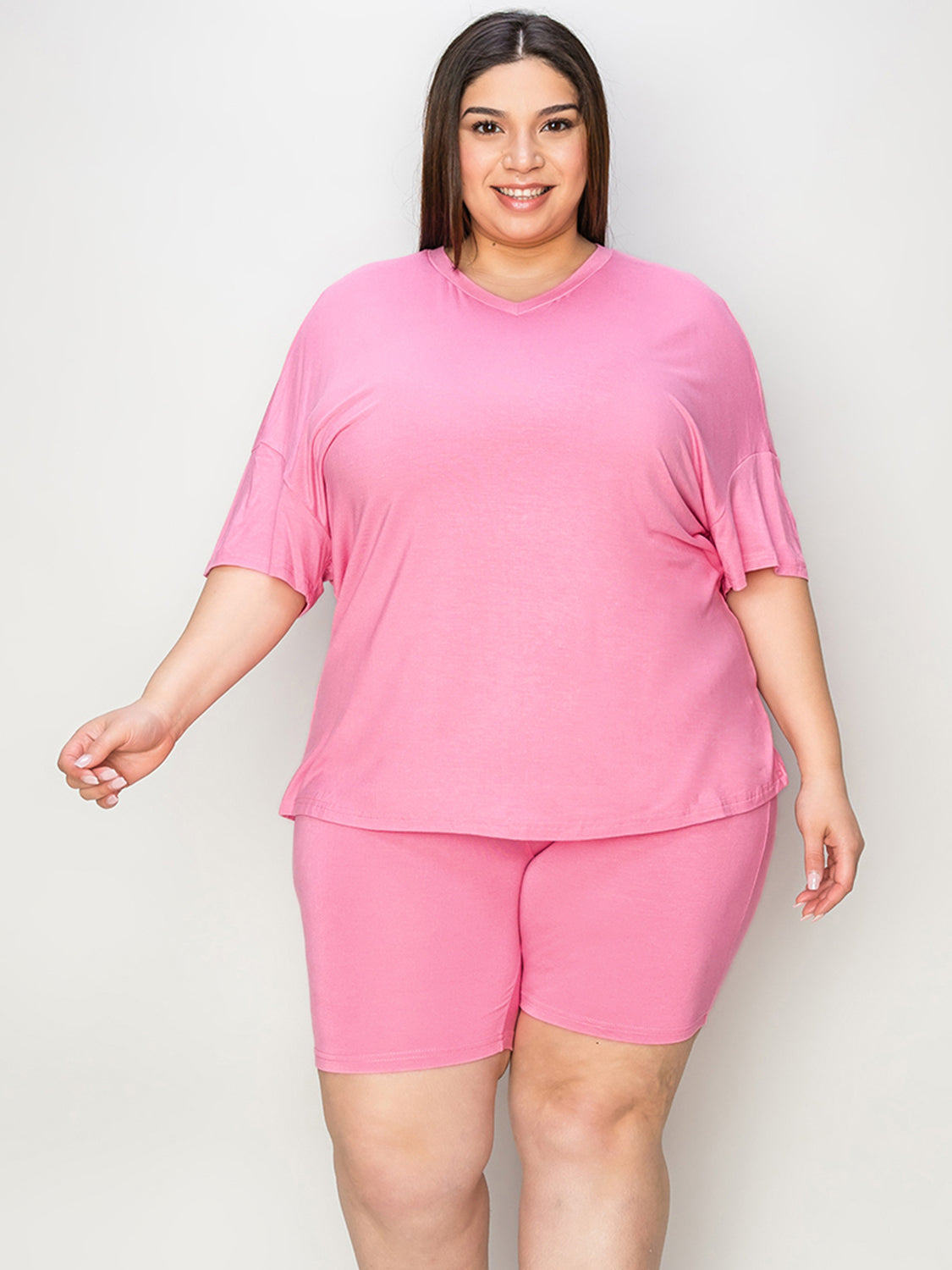 Basic Bae Full Size V-Neck Drop Shoulder T-Shirt and Shorts Set - UrbanEthereal