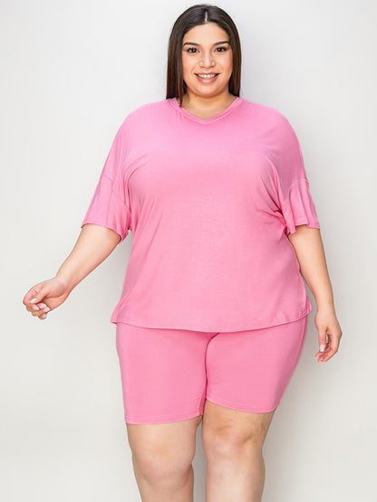 Basic Bae Full Size V-Neck Drop Shoulder T-Shirt and Shorts Set - UrbanEthereal