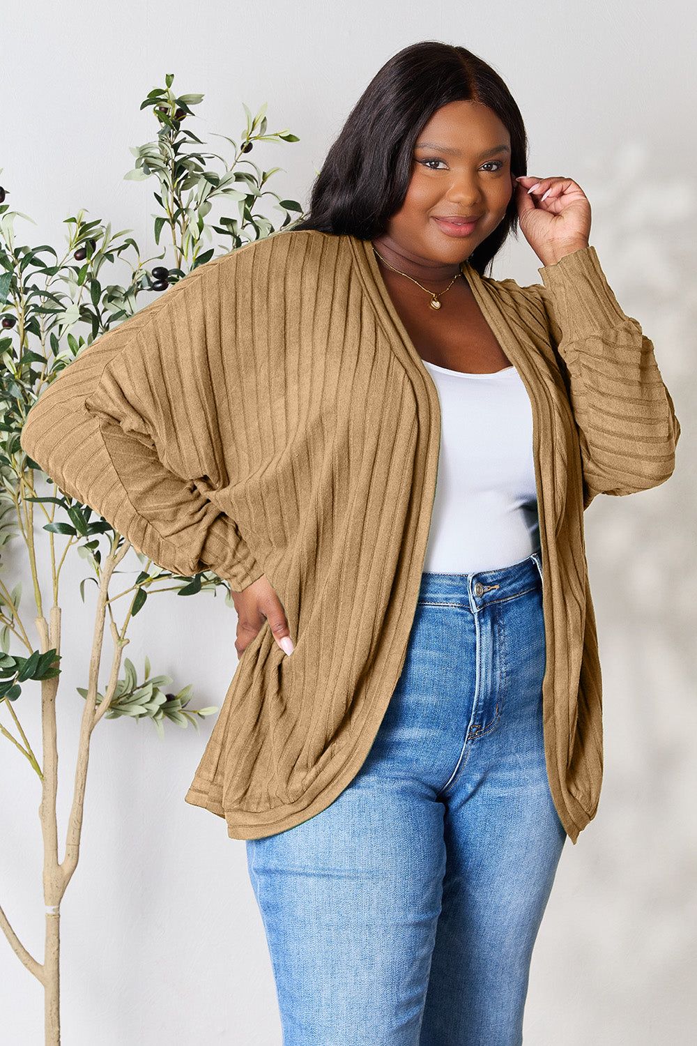Basic Bae Full Size Ribbed Cocoon Cardigan - UrbanEthereal