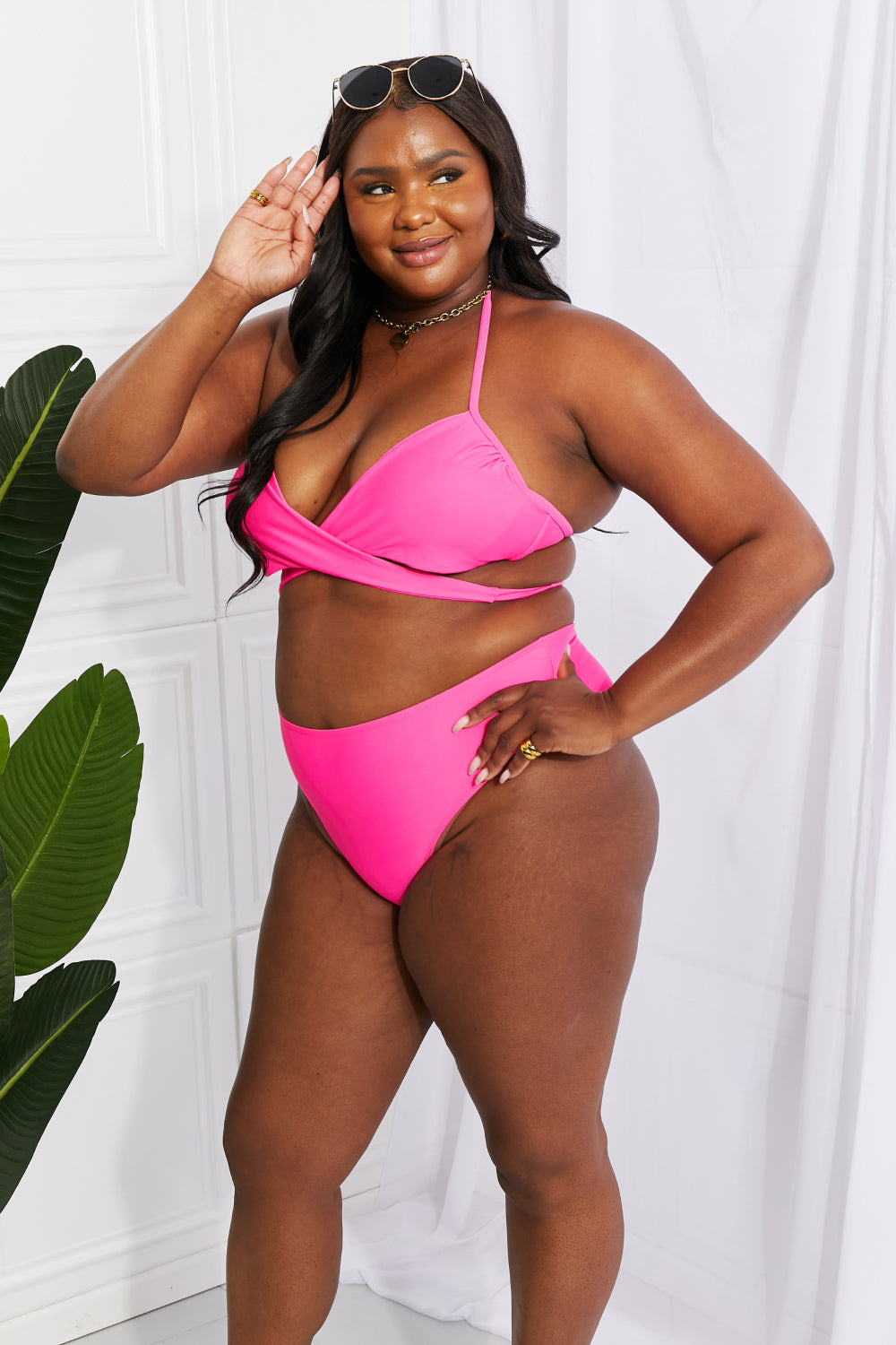 Marina West Swim Summer Splash Halter Bikini Set in Pink - UrbanEthereal