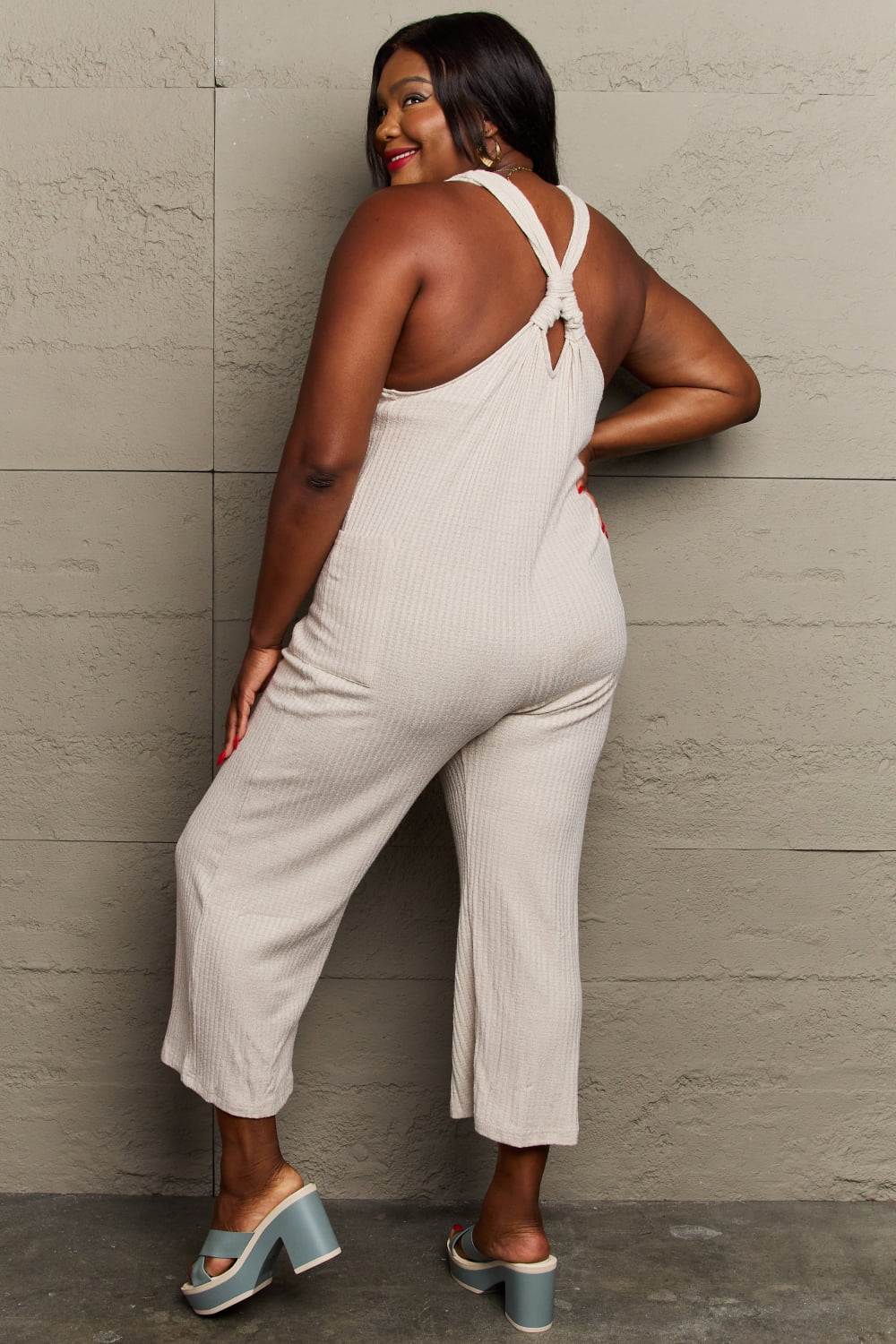 HEYSON Don't Get It Twisted Full Size Rib Knit Jumpsuit - UrbanEthereal