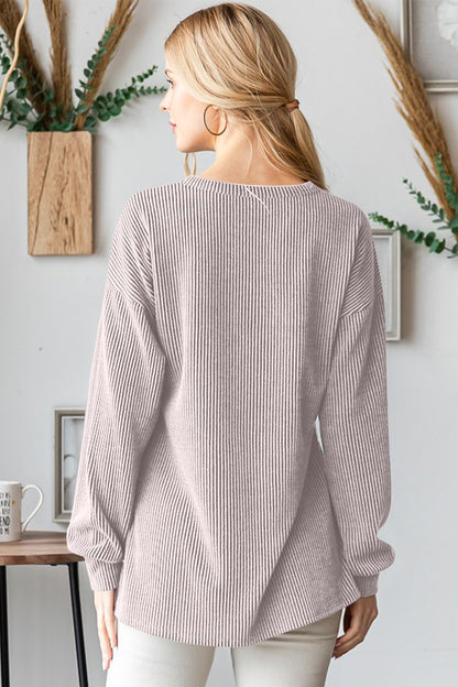 Heimish BOO Round Neck Long Sleeve Ribbed T-Shirt