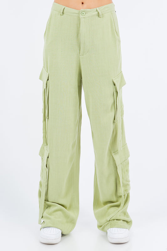 American Bazi Linen Wide Leg Cargo Pants - UrbanEthereal