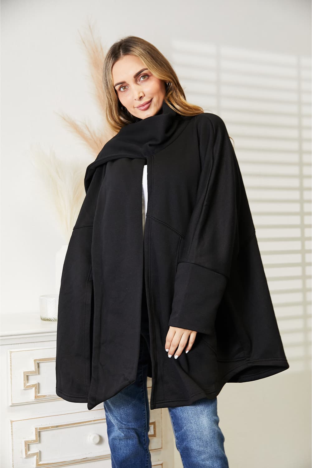 HEYSON Full Size Open Front Cardigan with Scarf Design - UrbanEthereal