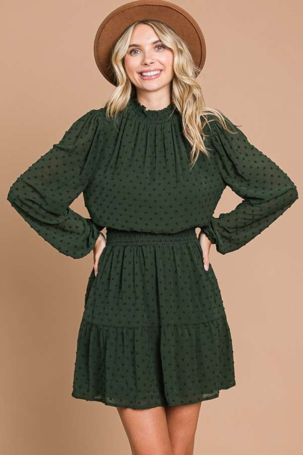 Culture Code Swiss Dot Smock Neck Mini Dress with Pockets - UrbanEthereal