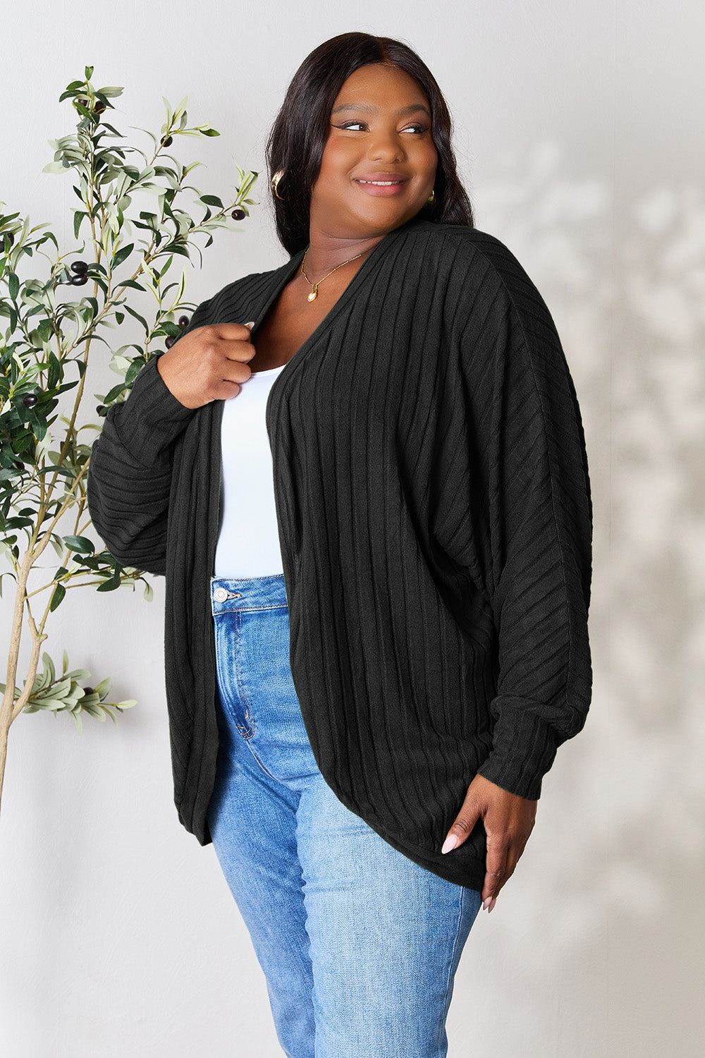 Basic Bae Full Size Ribbed Cocoon Cardigan - UrbanEthereal