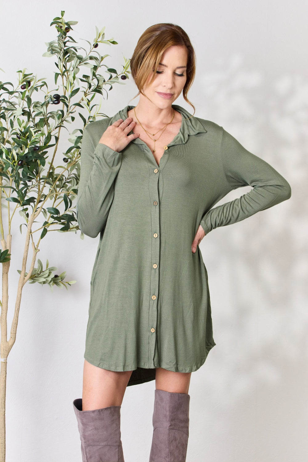 Celeste Full Size Button Down Shirt Dress - UrbanEthereal